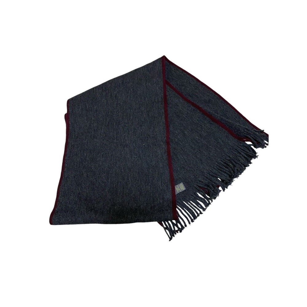 Calibrate Nordstrom 100% Wool Scarf Charcoal Gray Burgundy Stripe NWT